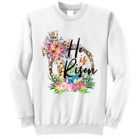 He Is Risen Cross Jesus Easter Christians Leopard Sweatshirt