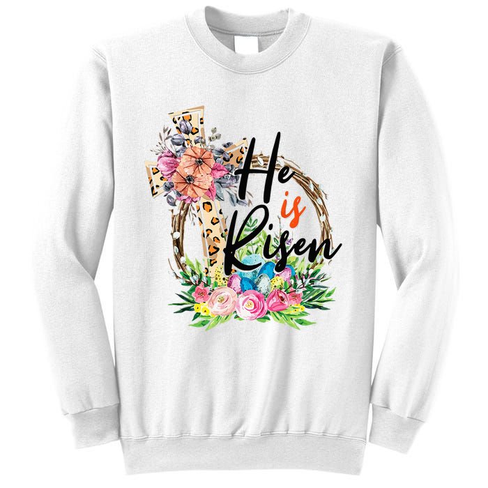 He Is Risen Cross Jesus Easter Christians Leopard Sweatshirt