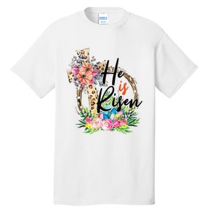 He Is Risen Cross Jesus Easter Christians Leopard Tall T-Shirt