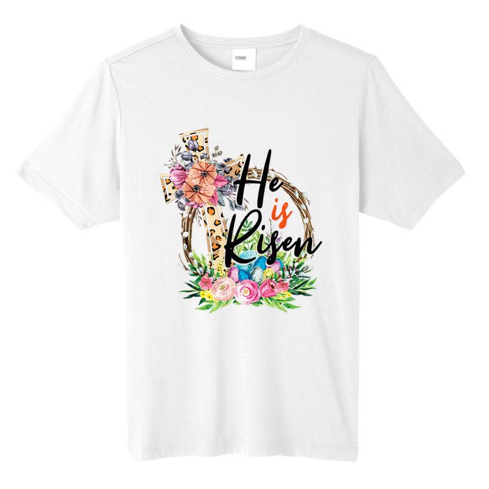 He Is Risen Cross Jesus Easter Christians Leopard Tall Fusion ChromaSoft Performance T-Shirt