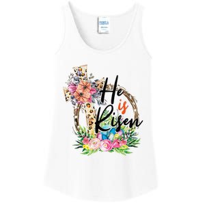 He Is Risen Cross Jesus Easter Christians Leopard Ladies Essential Tank