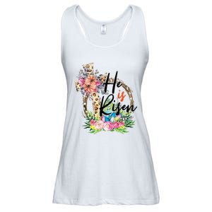 He Is Risen Cross Jesus Easter Christians Leopard Ladies Essential Flowy Tank