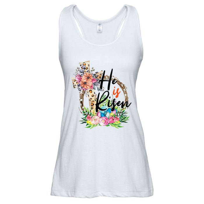 He Is Risen Cross Jesus Easter Christians Leopard Ladies Essential Flowy Tank