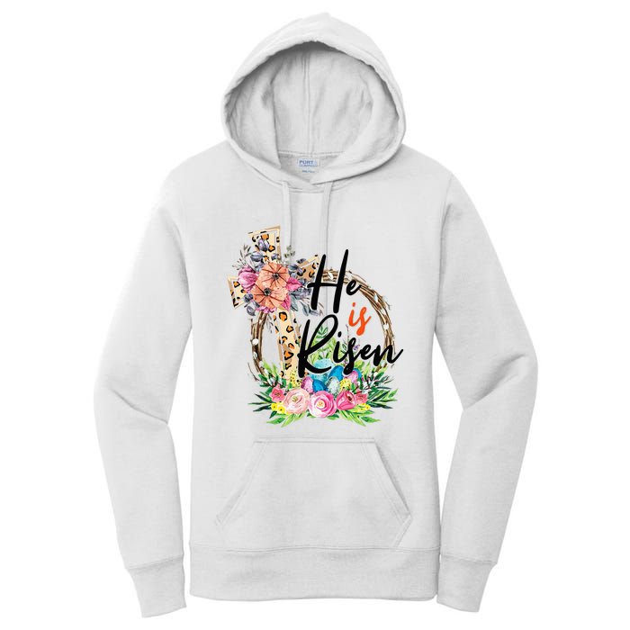 He Is Risen Cross Jesus Easter Christians Leopard Women's Pullover Hoodie