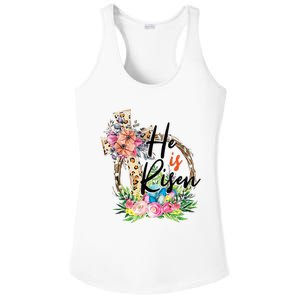 He Is Risen Cross Jesus Easter Christians Leopard Ladies PosiCharge Competitor Racerback Tank