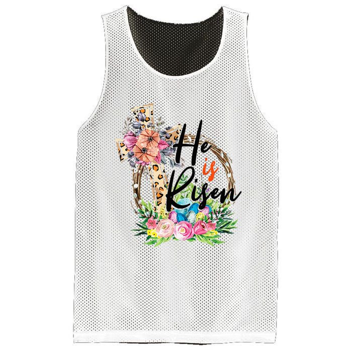 He Is Risen Cross Jesus Easter Christians Leopard Mesh Reversible Basketball Jersey Tank