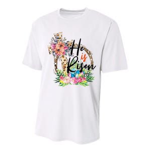 He Is Risen Cross Jesus Easter Christians Leopard Performance Sprint T-Shirt