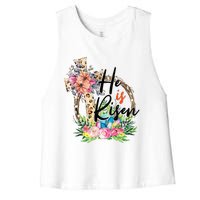 He Is Risen Cross Jesus Easter Christians Leopard Women's Racerback Cropped Tank