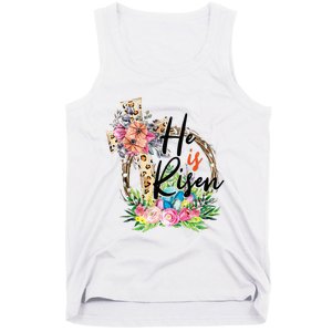 He Is Risen Cross Jesus Easter Christians Leopard Tank Top