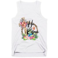 He Is Risen Cross Jesus Easter Christians Leopard Tank Top