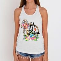 He Is Risen Cross Jesus Easter Christians Leopard Women's Knotted Racerback Tank