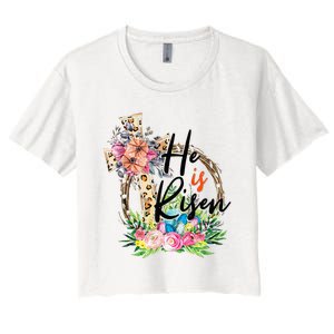 He Is Risen Cross Jesus Easter Christians Leopard Women's Crop Top Tee