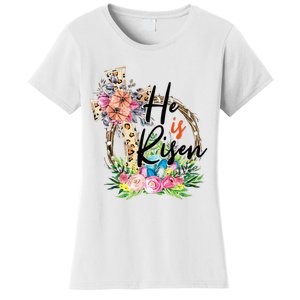 He Is Risen Cross Jesus Easter Christians Leopard Women's T-Shirt