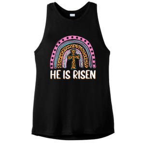 He Is Risen Leopard Rainbow Christian Jesus Happy Easter Day Ladies PosiCharge Tri-Blend Wicking Tank