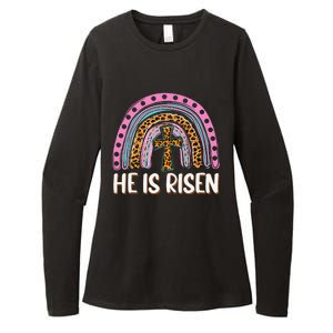 He Is Risen Leopard Rainbow Christian Jesus Happy Easter Day Womens CVC Long Sleeve Shirt