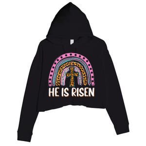 He Is Risen Leopard Rainbow Christian Jesus Happy Easter Day Crop Fleece Hoodie