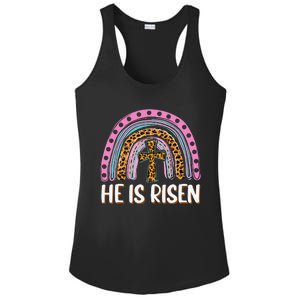 He Is Risen Leopard Rainbow Christian Jesus Happy Easter Day Ladies PosiCharge Competitor Racerback Tank