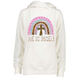 He Is Risen Leopard Rainbow Christian Jesus Happy Easter Day Womens Funnel Neck Pullover Hood