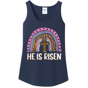 He Is Risen Leopard Rainbow Christian Jesus Happy Easter Day Ladies Essential Tank