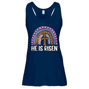 He Is Risen Leopard Rainbow Christian Jesus Happy Easter Day Ladies Essential Flowy Tank