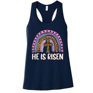 He Is Risen Leopard Rainbow Christian Jesus Happy Easter Day Women's Racerback Tank