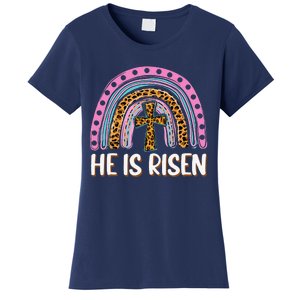 He Is Risen Leopard Rainbow Christian Jesus Happy Easter Day Women's T-Shirt