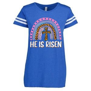 He Is Risen Leopard Rainbow Christian Jesus Happy Easter Day Enza Ladies Jersey Football T-Shirt