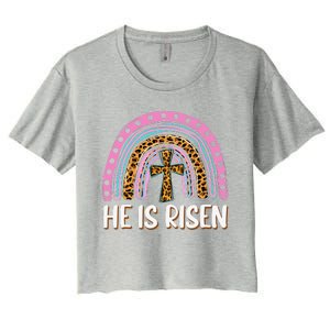 He Is Risen Leopard Rainbow Christian Jesus Happy Easter Day Women's Crop Top Tee