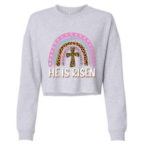 He Is Risen Leopard Rainbow Christian Jesus Happy Easter Day Cropped Pullover Crew