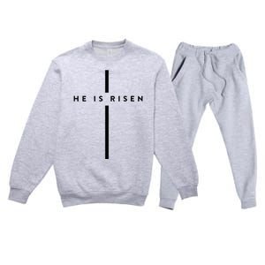 He Is Risen Cross Jesus Easter Day Christians Premium Crewneck Sweatsuit Set