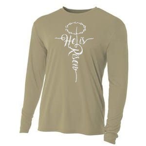 He Is Risen Cross Jesus Religious Easter Day Christians Cooling Performance Long Sleeve Crew