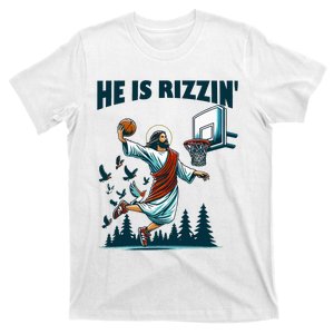 He Is Rizzin Funny Easter Day Jesus Playing Basketball T-Shirt