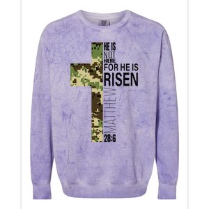 He Is Risen Christian Easter Verse Green Camo Cross Colorblast Crewneck Sweatshirt