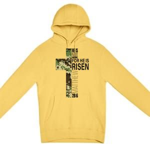 He Is Risen Christian Easter Verse Green Camo Cross Premium Pullover Hoodie