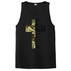 He Is Risen Christian Easter Verse Green Camo Cross PosiCharge Competitor Tank