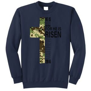 He Is Risen Christian Easter Verse Green Camo Cross Sweatshirt