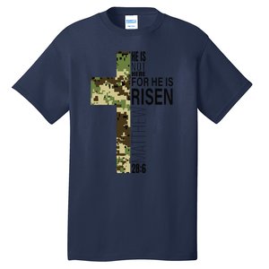 He Is Risen Christian Easter Verse Green Camo Cross Tall T-Shirt