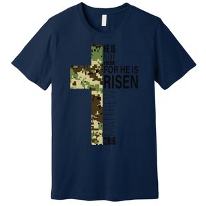 He Is Risen Christian Easter Verse Green Camo Cross Premium T-Shirt