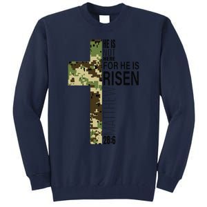 He Is Risen Christian Easter Verse Green Camo Cross Tall Sweatshirt