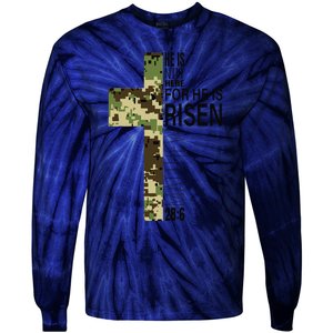 He Is Risen Christian Easter Verse Green Camo Cross Tie-Dye Long Sleeve Shirt