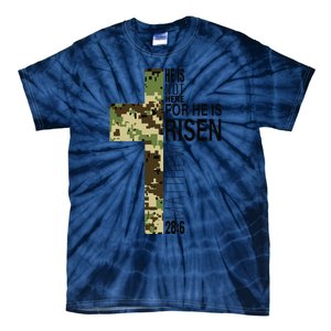 He Is Risen Christian Easter Verse Green Camo Cross Tie-Dye T-Shirt