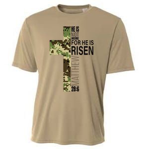 He Is Risen Christian Easter Verse Green Camo Cross Cooling Performance Crew T-Shirt