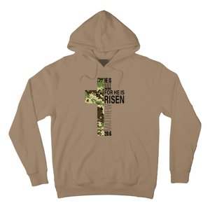 He Is Risen Christian Easter Verse Green Camo Cross Hoodie