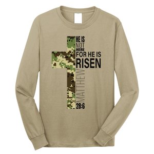 He Is Risen Christian Easter Verse Green Camo Cross Long Sleeve Shirt