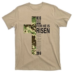 He Is Risen Christian Easter Verse Green Camo Cross T-Shirt