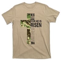 He Is Risen Christian Easter Verse Green Camo Cross T-Shirt