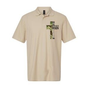 He Is Risen Christian Easter Verse Green Camo Cross Softstyle Adult Sport Polo