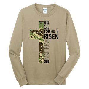 He Is Risen Christian Easter Verse Green Camo Cross Tall Long Sleeve T-Shirt