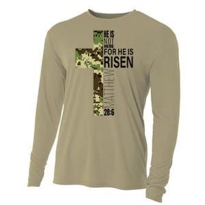 He Is Risen Christian Easter Verse Green Camo Cross Cooling Performance Long Sleeve Crew