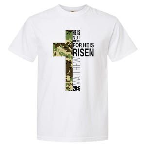 He Is Risen Christian Easter Verse Green Camo Cross Garment-Dyed Heavyweight T-Shirt